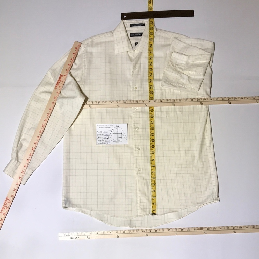 JOHN HENRY—VTG—Men’s Cream Plaid LS Twill Dress Shirt—16 1/2 Neck, 34/35 Sleeve - Picture 10 of 11